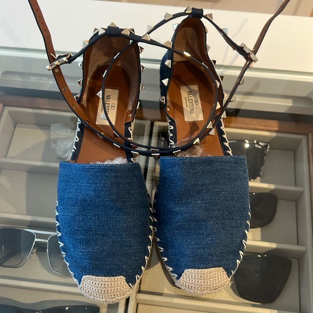 Valentino Rock stud Denim espadrille shoes size 38